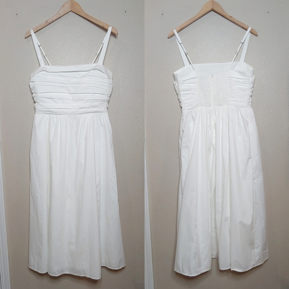 Abercrombie & Fitch Emerson Poplin Wide Strap Midi Dress Smocking White M New